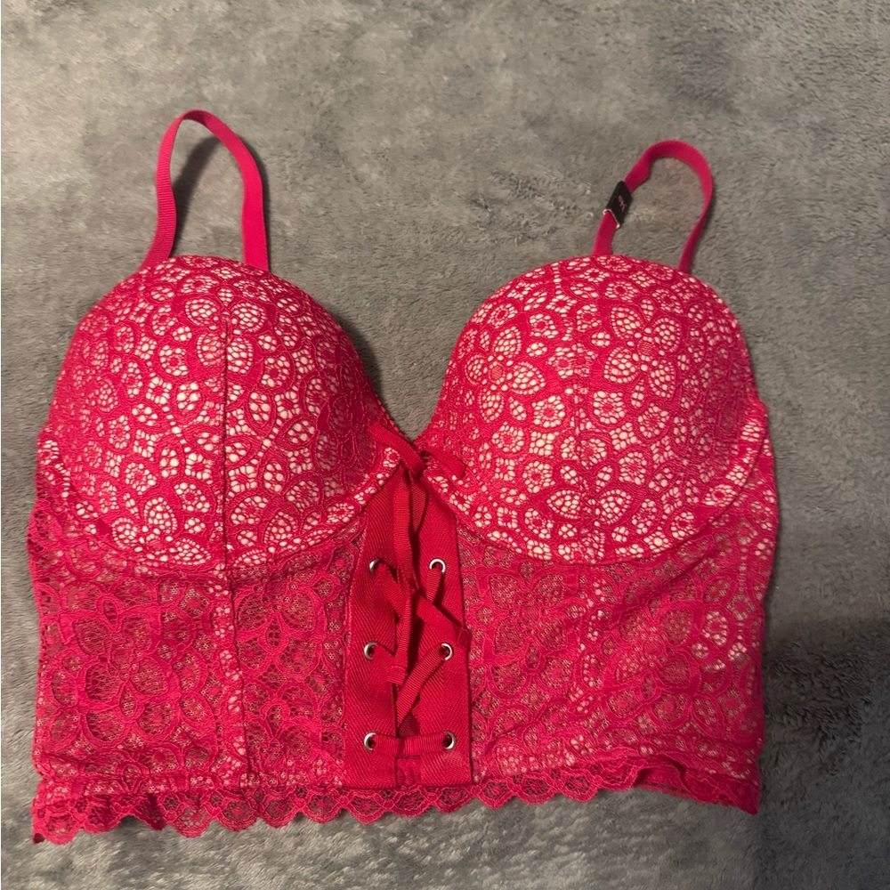 Victoria's Secret Red Lace Longline Bra